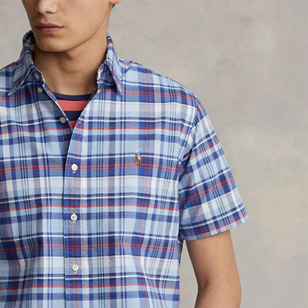 Polo Ralph Lauren FW22 Logo Embroidered Plaid Button-Up Short Sleeve Shirt Men shirts Blue MNPOWOV1N820553-999