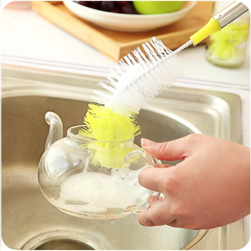 Long-Handled Bendable Cup Brush with Nylon Bristles and Stainless Steel Handle