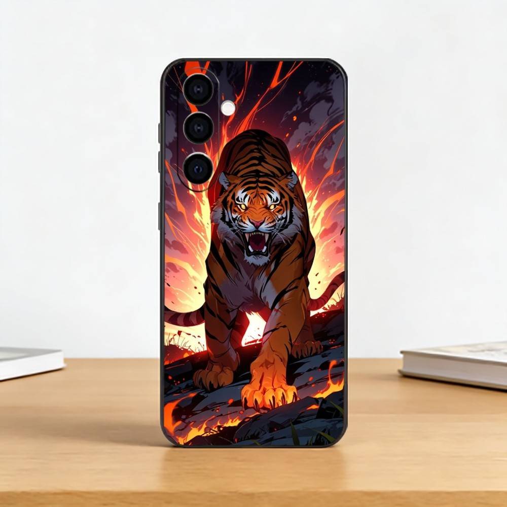 Cartoon Ferocious Tiger Phone Case For Samsung Galaxy A73,A72,A71,A70,A53,A52,A51,Soft Silicone Black Cover