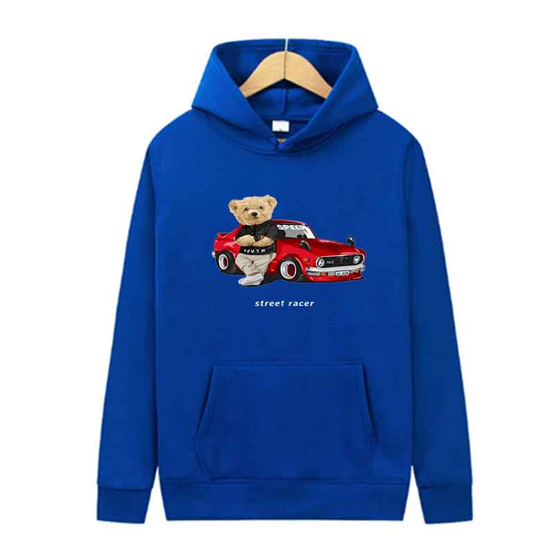 Spring Autumn Fashion Casual Hooded Sweatshirt Men Women Street Simple Hoodie Little Bear Drive A Car Printing Unisex Top