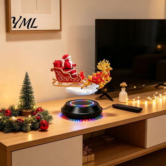 Seasonal Desktop Decoration Floating Santa Sleigh, Magnetic Levitation Santa's Flying Sleigh Ornament, Christmas Holiday Centerpiece for Home Display