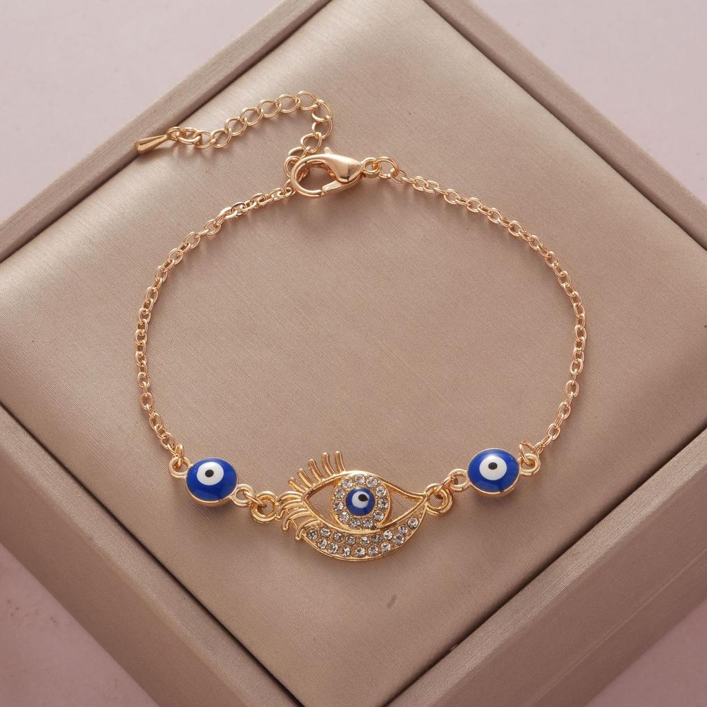 YILUOCD Bohemian Ovaly Blue Evil Eye Bracelet For Women 18k Gold Plating Tree of Life Chain Bracelets New Prayer Jewelry