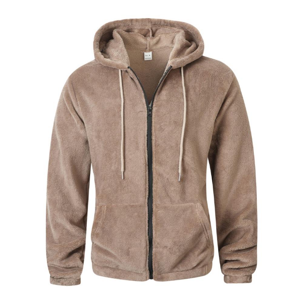 

Autumn Winter Men s Fleece Hooded Jacket European Style 2026 Winter Zipper Pockets Classic Basic Tops Outerwear Khaki Comfy Jackets New S хаки