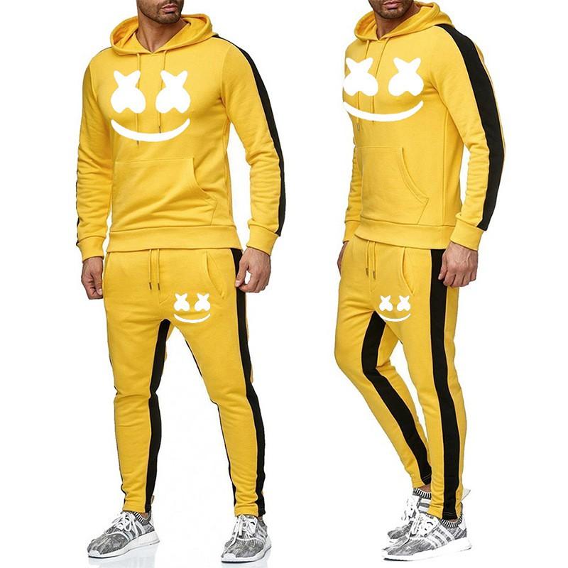 Completo da uomo invernale con cappuccio in misto cotone Tuta sportiva con stampa Marshmello Smile