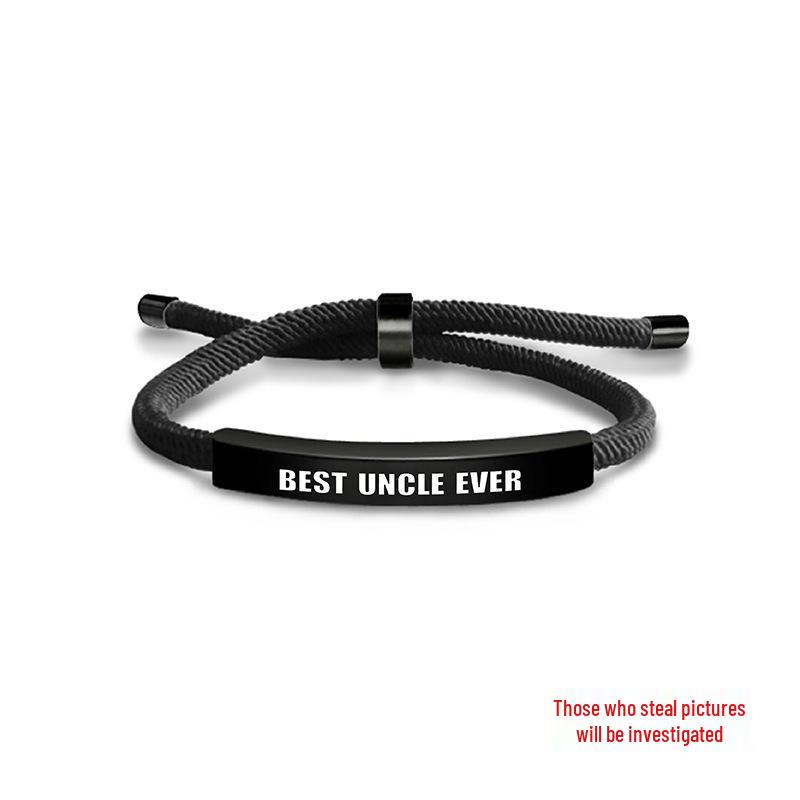 Pulseira Europeia e Americana Multicolorida de Corda Trançada com Placa de Aço Inoxidável Gravada - Presente Memorial de Bom Tio para o Natal