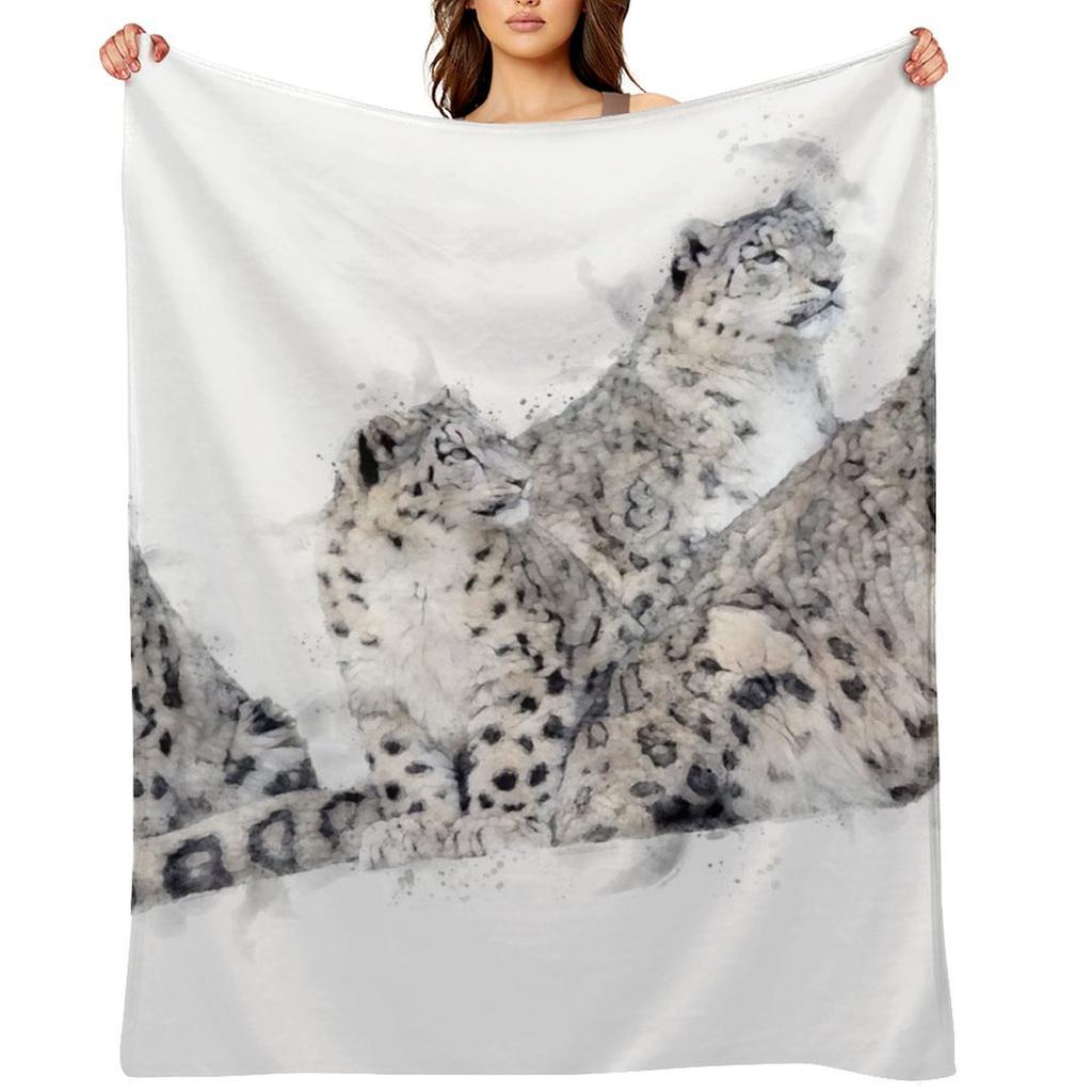 Schneeleopard Aquarell Kunstwerk Tagesdecke Luxusmarke Weihnachtsgeschenke Bettdecke Designer Decken