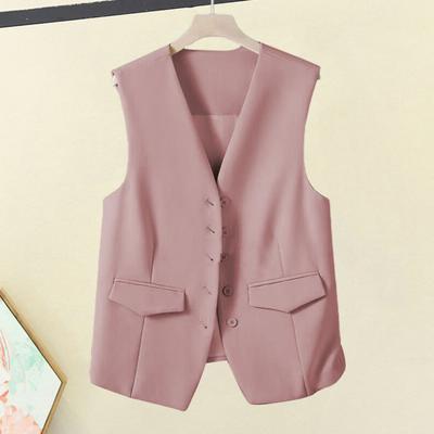 Women Suit Waistcoat Single-breasted V Neck Sleeveless Decorative Pockets Cardigan Solid Color Formal Business