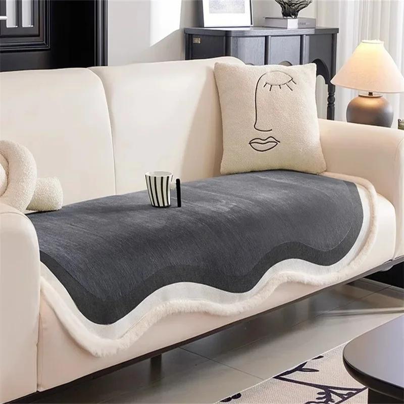 1PC Nordic Chenille Sofa Mat for Living Room Sofa Slipcover with Plush Edge Non-slip Pets Kids Couch Seat Pads Home Decor