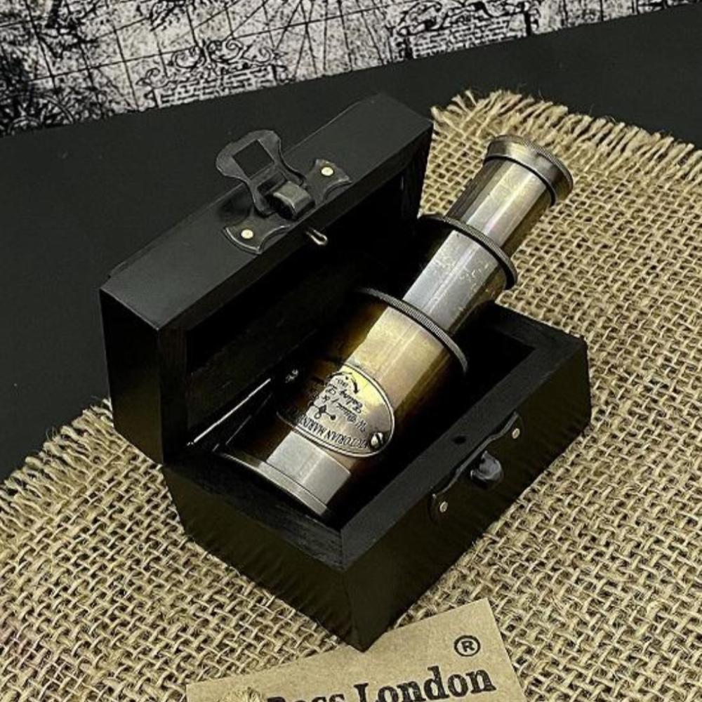 Brass Pocket Telescope - 15 Cm Antique Style Nautical Telescope with Wooden Box - Mini Victorian Hunter Steampunk Gift
