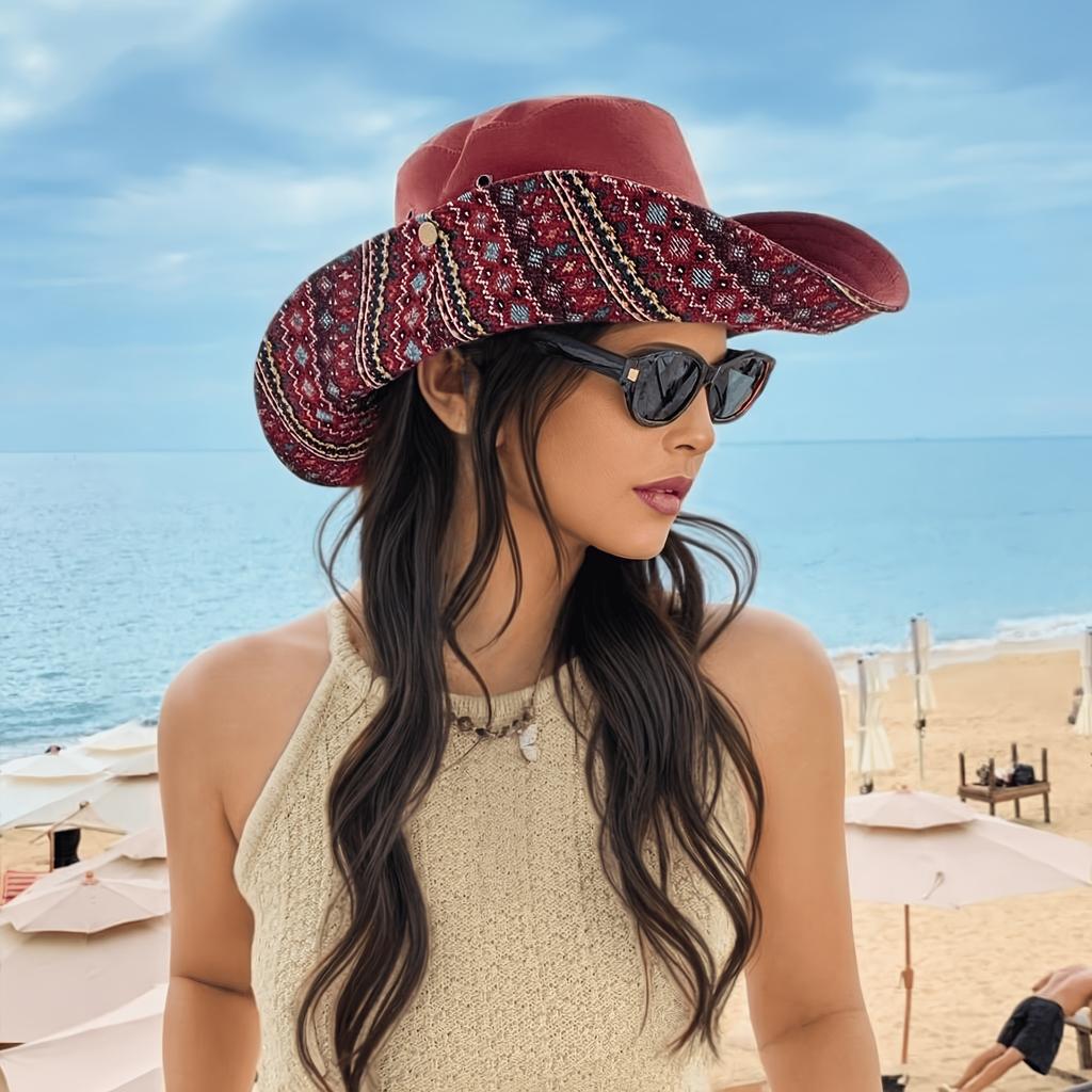 Women's reversible Bohemian beach mountaineering/travel/fishing sun hat windproof fisherman's hat outdoor hiking accessory