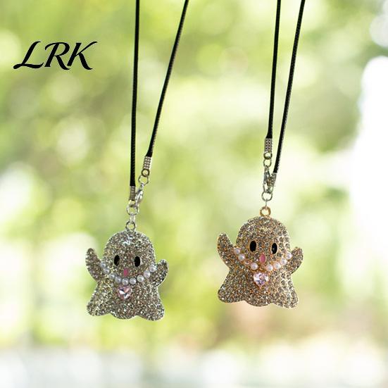 Fashionable Auto Interior Charms Halloween Ghost Bling Car Hanging Accessories, Faux Crystal Rear Personalized Accessories View Mirror Charm, Pendant