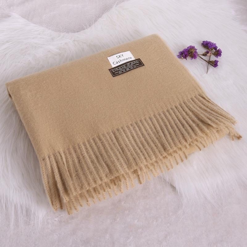 Women's Winter Solid Color Tassel Scarf - Thick Warm Korean Style Monochrome Imitation Cashmere Shawl