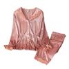 Autumn Winter Trouser Pijamas Suit Loose Homewear New Female 2PCS Pajamas Set Velvet Sleepwear Sweet Pink Lace Trim Nightwear