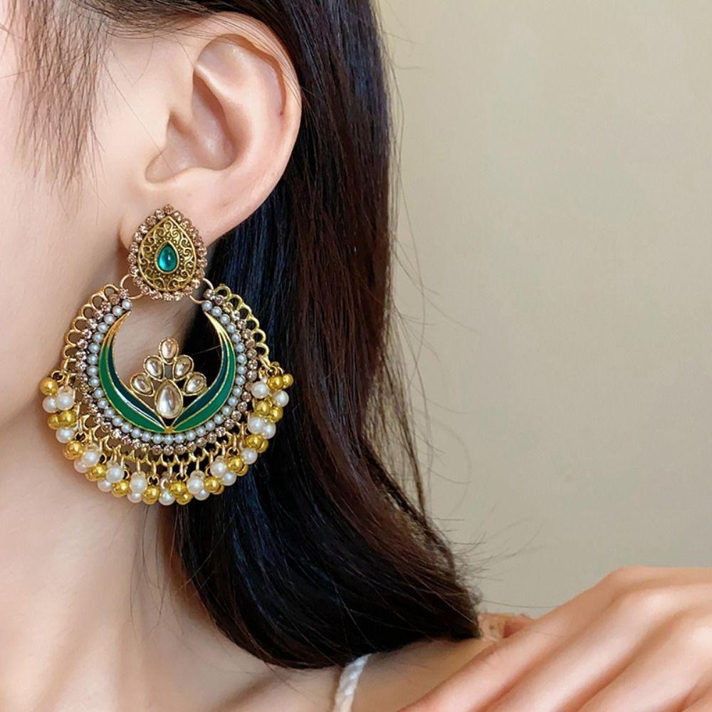 Pendientes de Gancho Piercing Borla Gota de Agua Borla de Cuentas Pendientes de Borla Exagerados Hipster