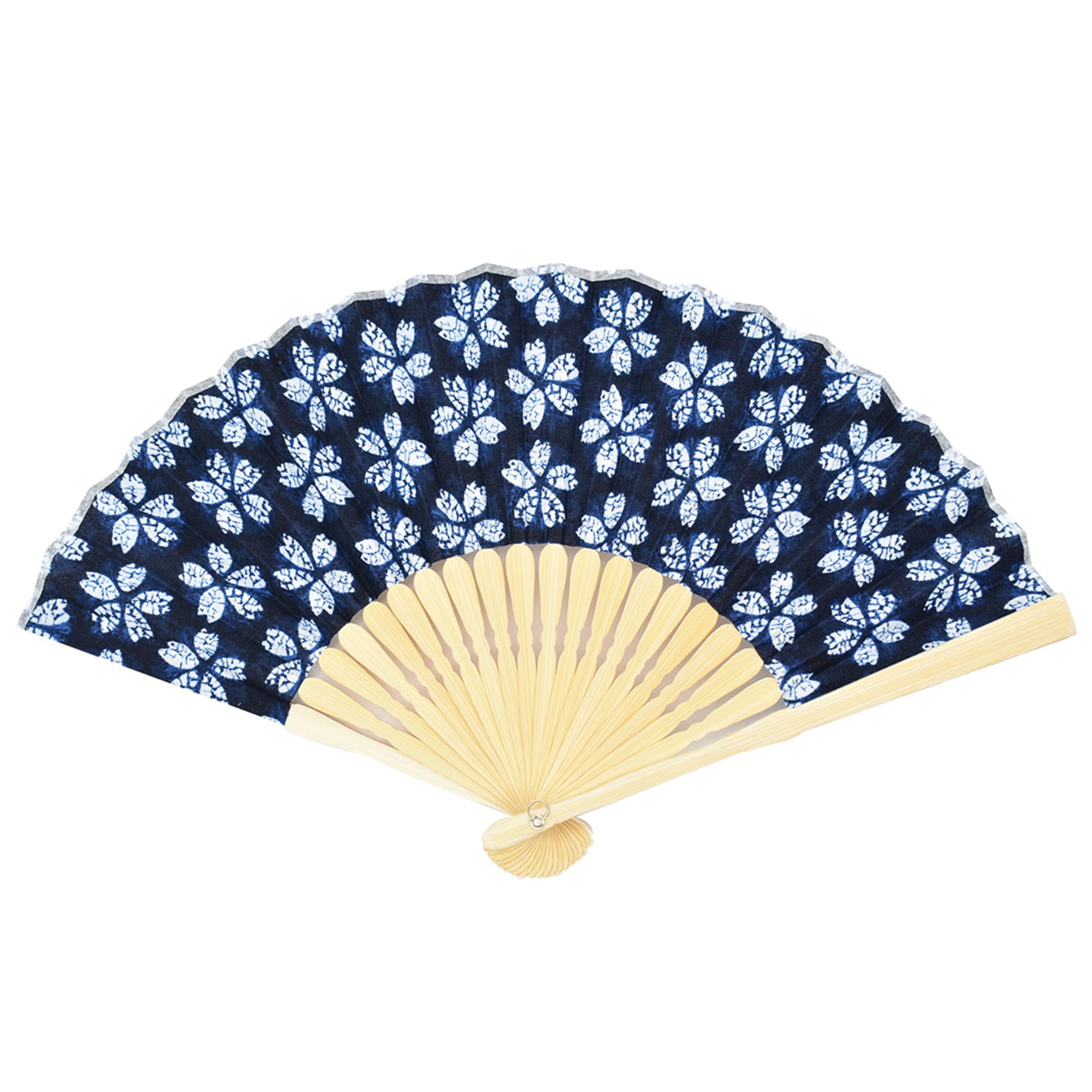 Onishi Kensei Sales Women s Fabric Folding Fan, 20cm, Shibori Cherry Blossom Pattern, Indigo,  Ripple  S16-LN07