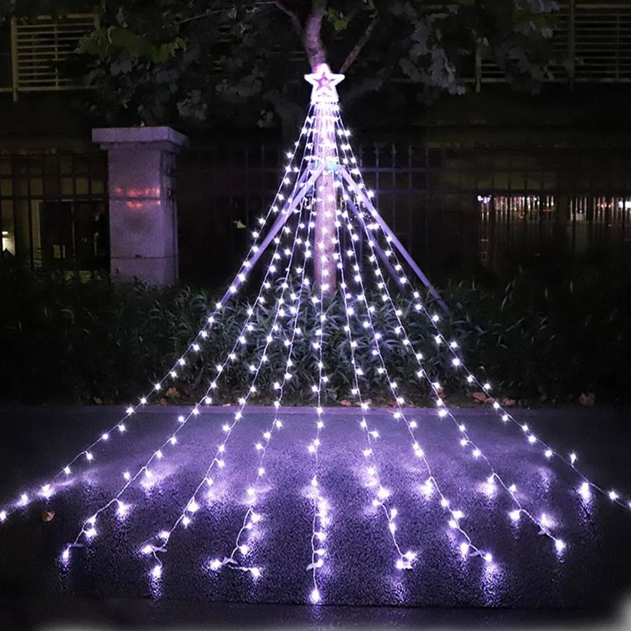 9x3.5M Christmas Decoration Star String Lights 350 LED Outdoor Christmas Tree Toppers Star Light Waterfall Tree Garland Light