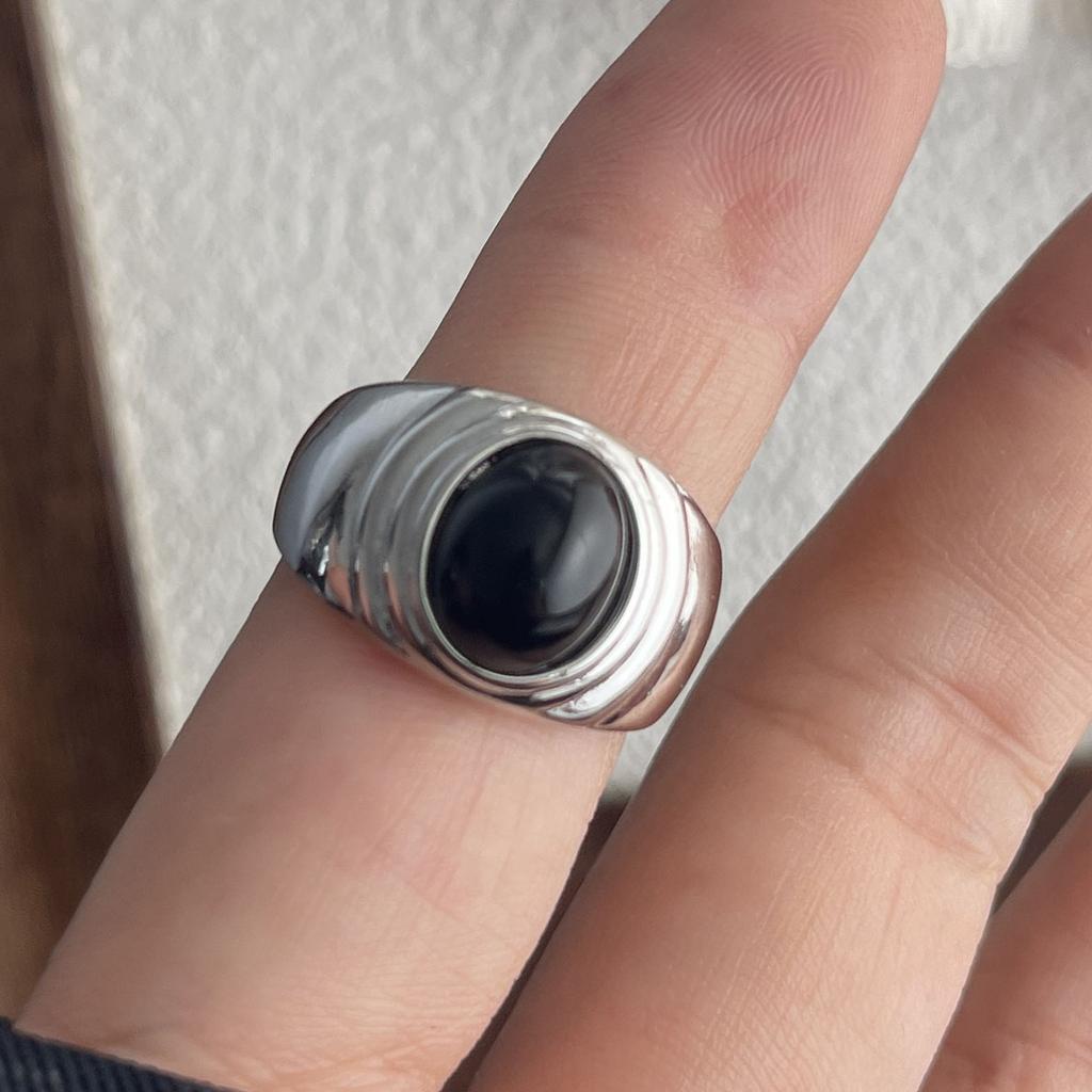 Xiaomi 925 Sterling Silver Rings for Women Couple Minimalist Handmade Simple Black Stone Ring Fine Jewelry Gift Prevent Allergy