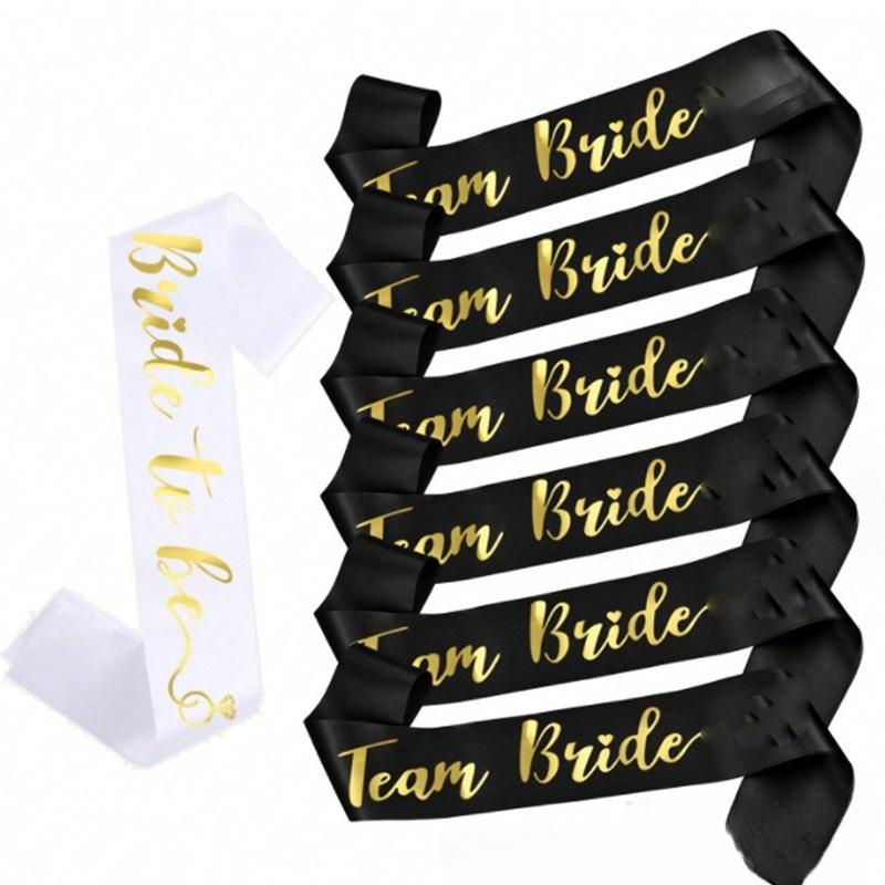 1Set Rose Gold Team Bride To Be Satin Sash Bachelorette Party Decoration Girls Hen Party Wedding Bridal Shower Decor Supplies