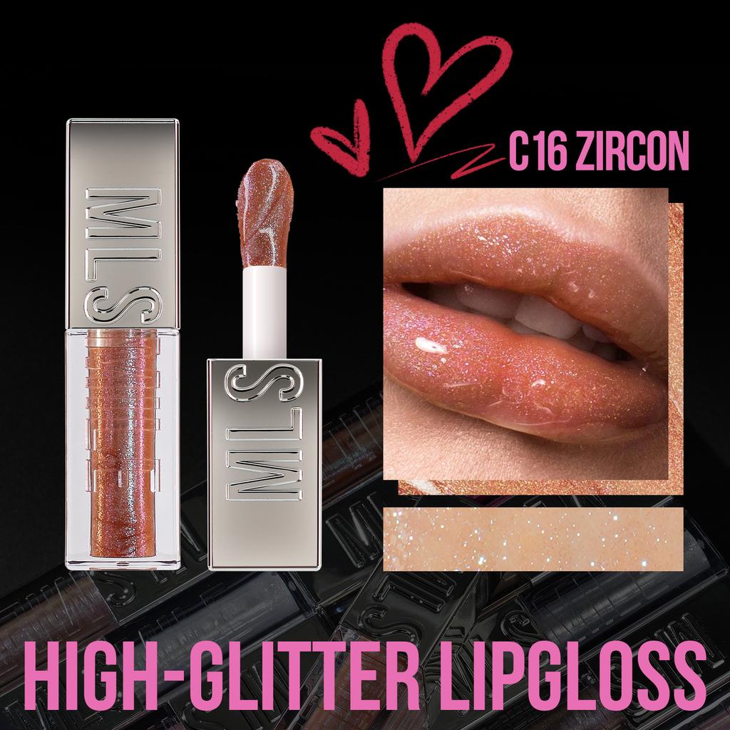 Brillo de Labios Explosivo Cabezal de Cepillo Grande Espejo Nacarado Brillo de Labios 6 Colores Hidratante Brillo Fino Lápiz Labial Líquido