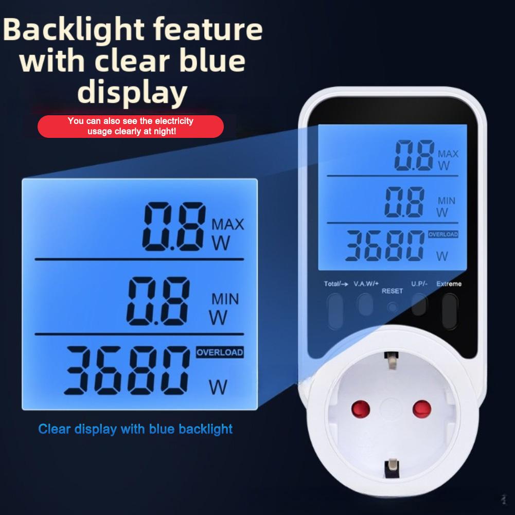Energy Monitor Socket with Backlit LCD Display Current Voltage Timing Controller for Accurate Energy Usage Tracking