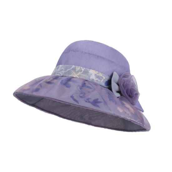 

Women Sun Hat Mesh Yarn Wide Brim 3D Flower Decor Bucket Hat Outdoor UV Protection Beach Cycling Basin фиолетовый