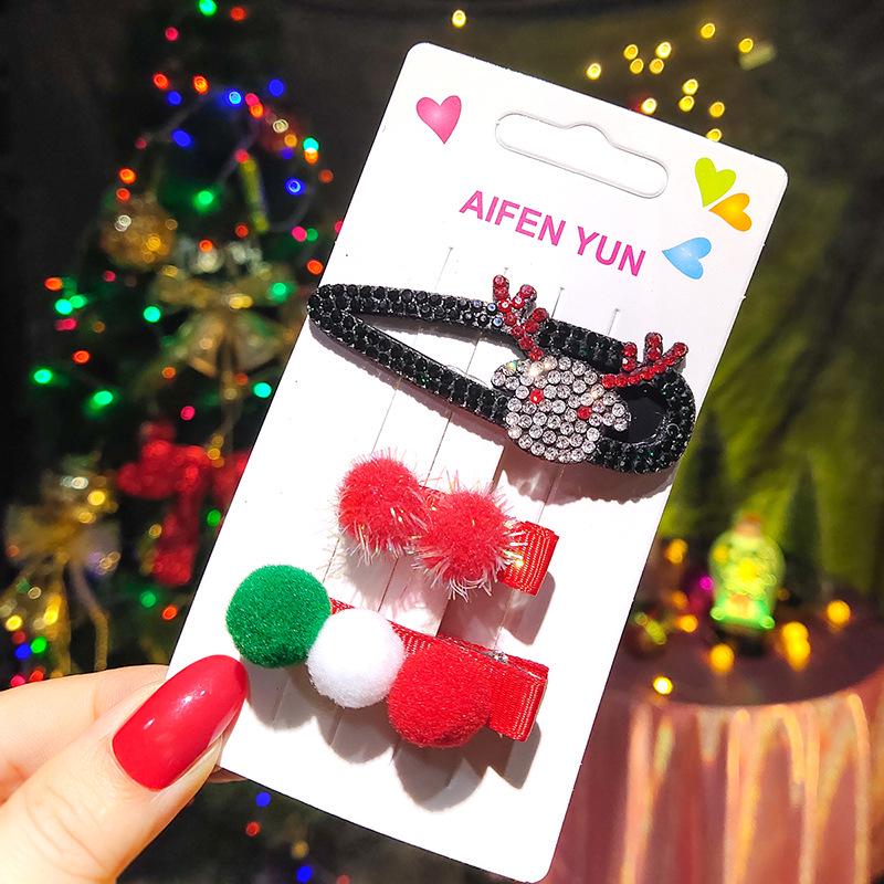 Christmas Hair Accessories: Tree & Snowman Hairpins for Girls – Non-Damaging Pompon Bang Clips