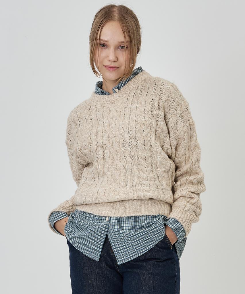 THE-ABON Soft Round Cable Knit Oatmeal