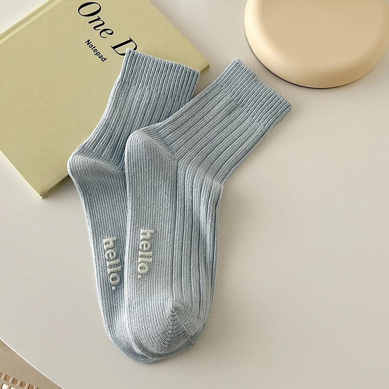 Female Spring and Autumn Macarons Cream Solid Color Wicking Sweat Tube Cotton Socks