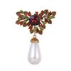 Premium Pearls Embellished Green Red Brooch Jewelry With Secure Gemstones Setting Suitable For Upscale Occasions