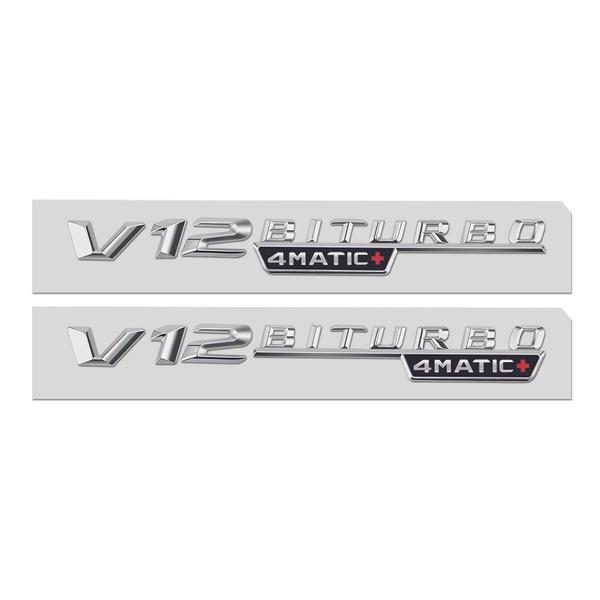 2pcs V12 BITURBO 4MATIC Logo Letters Sticker For C E S G Class SL ML W221 W205 W210 W211 W212 Fender Badge Decal