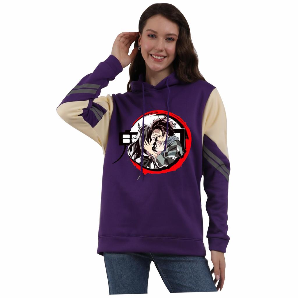 Demon Slayer Harajuku Anime Patchwork Hoodie for Couples