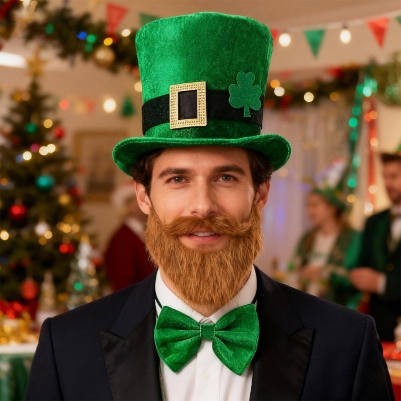 3Pcs Patrick's Day Ensemble Including Top Hat Bows Tie And Mustache Accessories For Group Celebrations