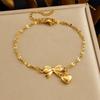 Gold Bow and Heart Charm Link Bracelet for Women