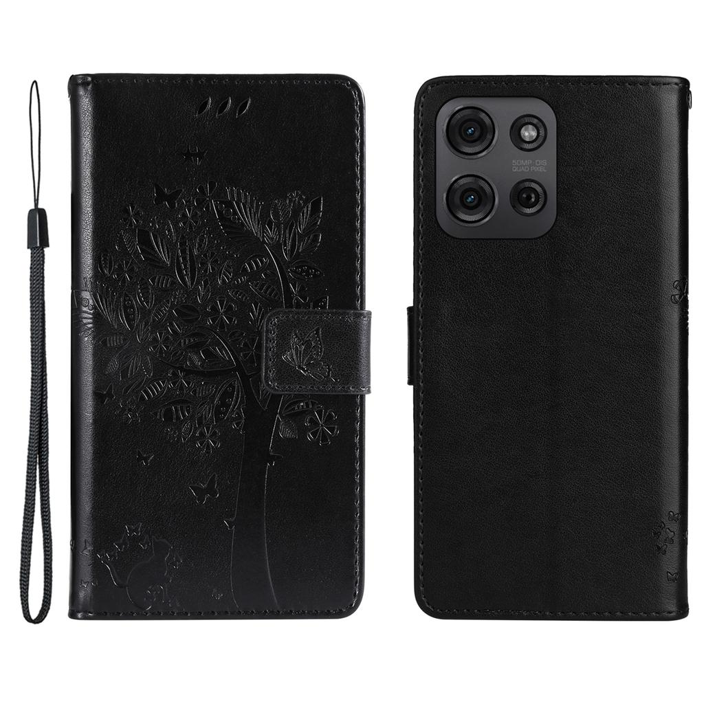 For Motorola Moto G75 5G Phone Case with Stand Cat Tree Pattern Leather Wallet Mobile Cover