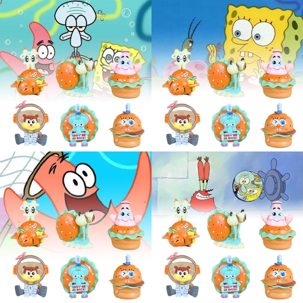 Adorável Conjunto de Figuras de PVC de Armadilha de Caranguejo do Bob Esponja Calça Quadrada Para Decorações de Festa de Aniversário