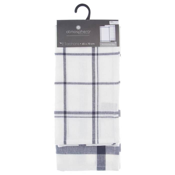 Lot de 2 torchons "Tradition" en coton bleu 45x70cm - Atmosphera createur d'interieur