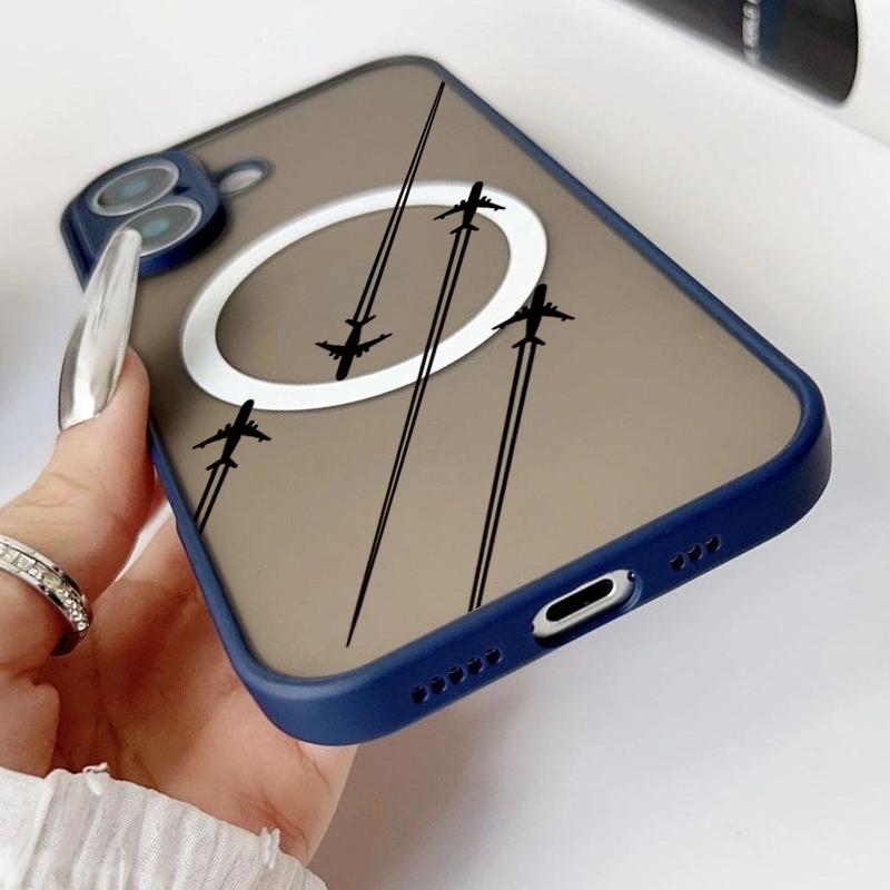 Aircraft Route Pattern Clear Matte for Magsafe Phone Case For iPhone 16 Pro Max 15 Pro 14 Plus 13 12 11 8 7 Lens Protection Shockproof Magnetic Cover