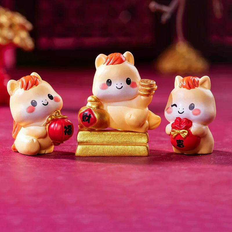 2026 New Year Figurines Miniatures Cartoon Lucky Horse Micro Landscape Ornaments Home Desk Decorations Room Decor Gift