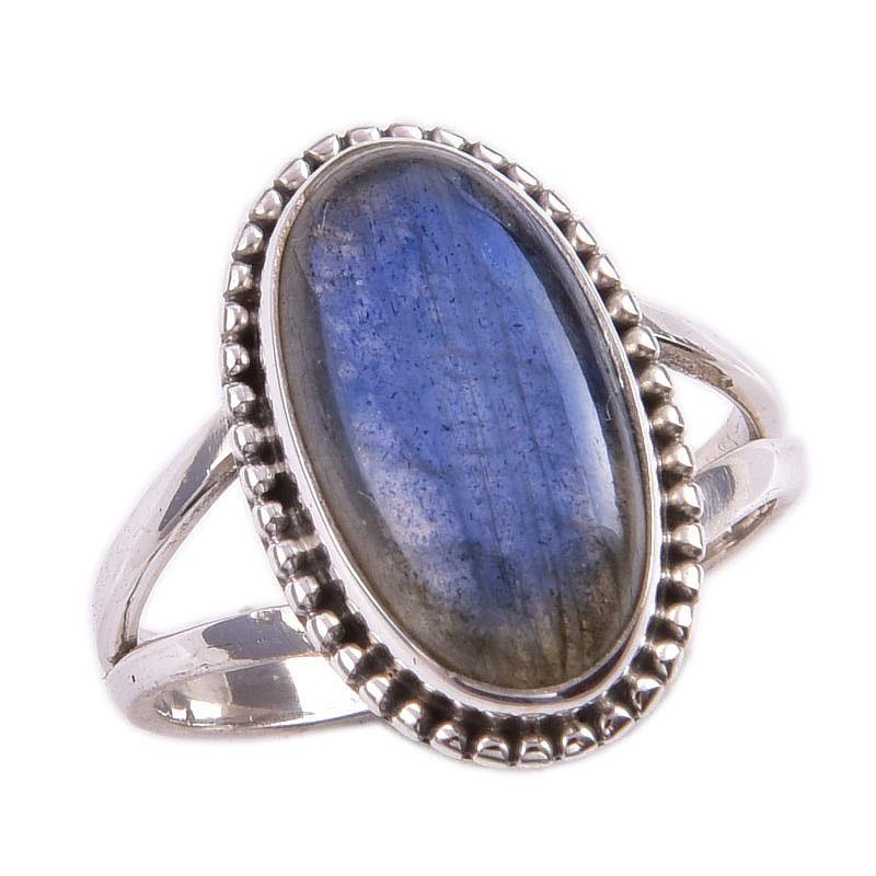 Natural Labradorite Gemstone 925 Solid Sterling Silver Jewelry Ring Size 6 e8H40