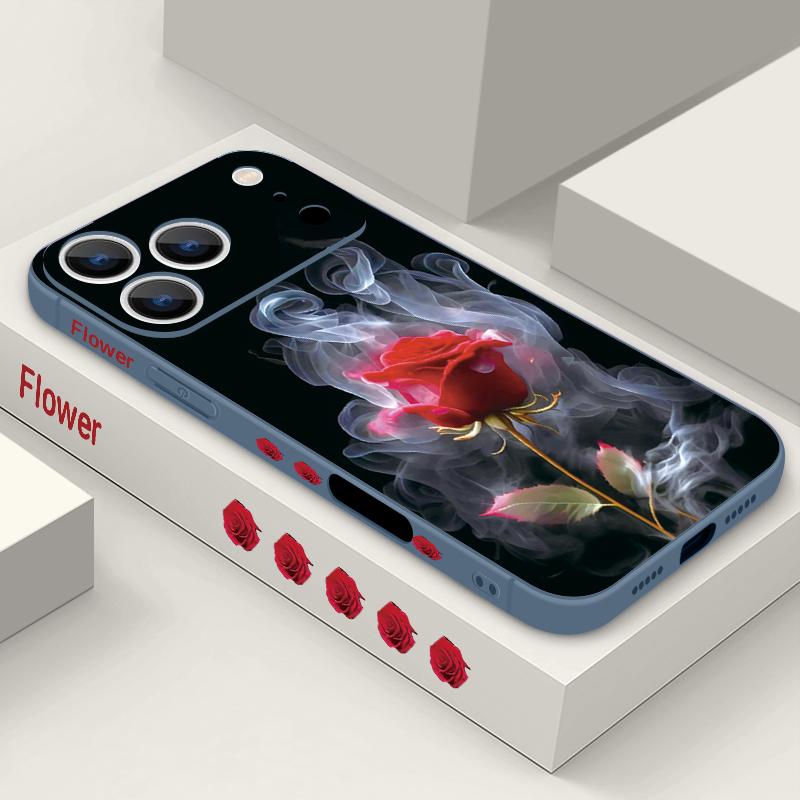 Étui Cordon Motif Fleurs Roses Rouges Pour iPhone 17 Pro Max Funda iPhone 16 15 14 13 Pro Max 11 16E 17E Coque Souple en Silicone
