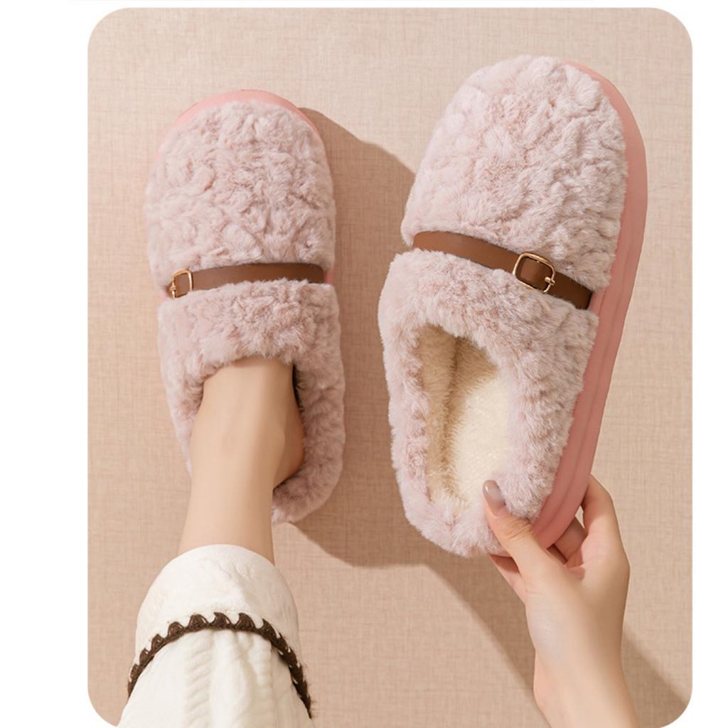 Wear Resistant, Anti Slip, Lightweight Plush Slippers with Warm and Thick Soles for Couples, Home Warming Cotton Slippers In Winter