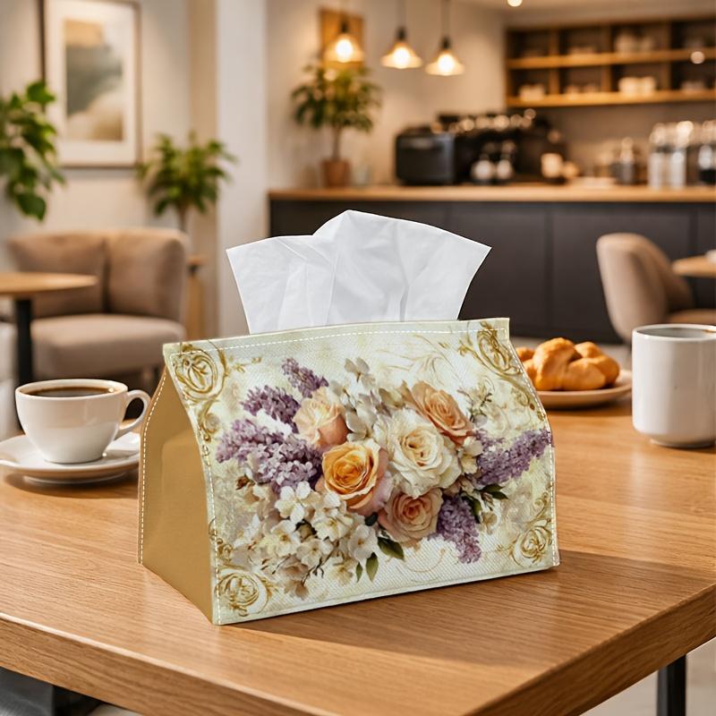 1pc Party Tissue Box, Stylish Victorian Floral Design, Versatile Tissue Holder, Vintage Rose And Lilac Flowers, Outdoor Event Supplies, Daily Desktop