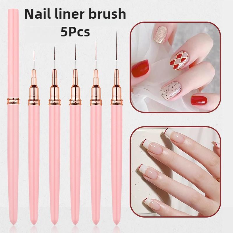 5pcs Nail Art Liner Brush Set UV Gel Nail Brushes Kits French Stripe Line Painting Drawing Flower Pen Professional Manicure Tool