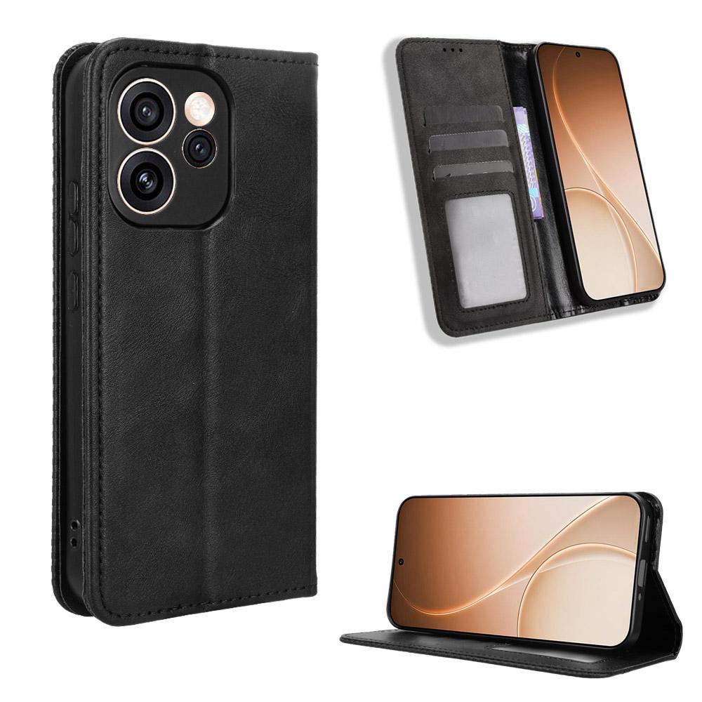 

Flip Cover For OPPO Reno15 Pro 5G Leather Case [Flip Vintage Leather] Wallet Shockproof Durable Retro Phone Case for OPPO Reno 15 Pro 5G чёрный