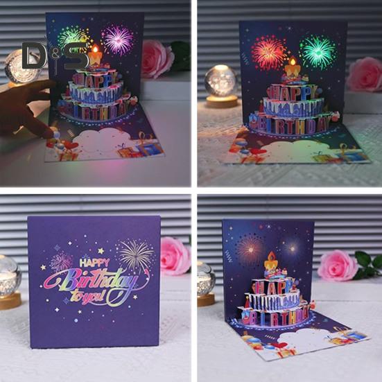 3D Pop Up Bursdagskort Bursdagskake Gratulasjonskort med Pyroteknikk Musikk Blåsbare stearinlys Bursdagsoverraskelse Minne til henne Ham