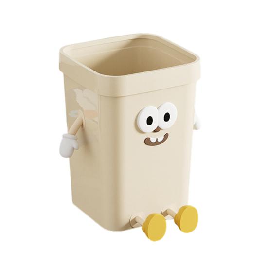 Household Waste Bin Cartoon Trash Can with Eyes Hands Legs 7L/12L/16L Cute No Lid Garbage Bin for Kitchen Bathroom Bedroom Office