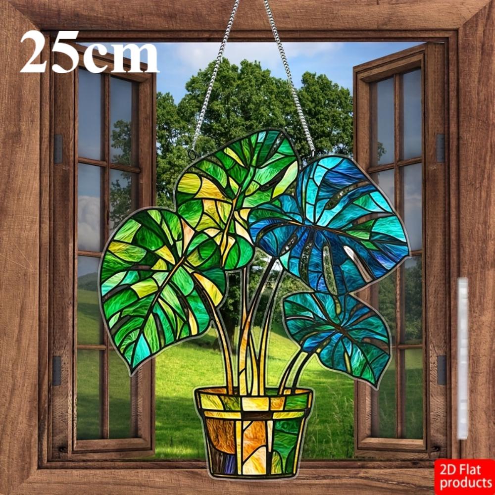 2D planar flowerpot acrylic light catcher pendant,  holiday wreath logo window decoration door wall decoration birthday home and room decoration