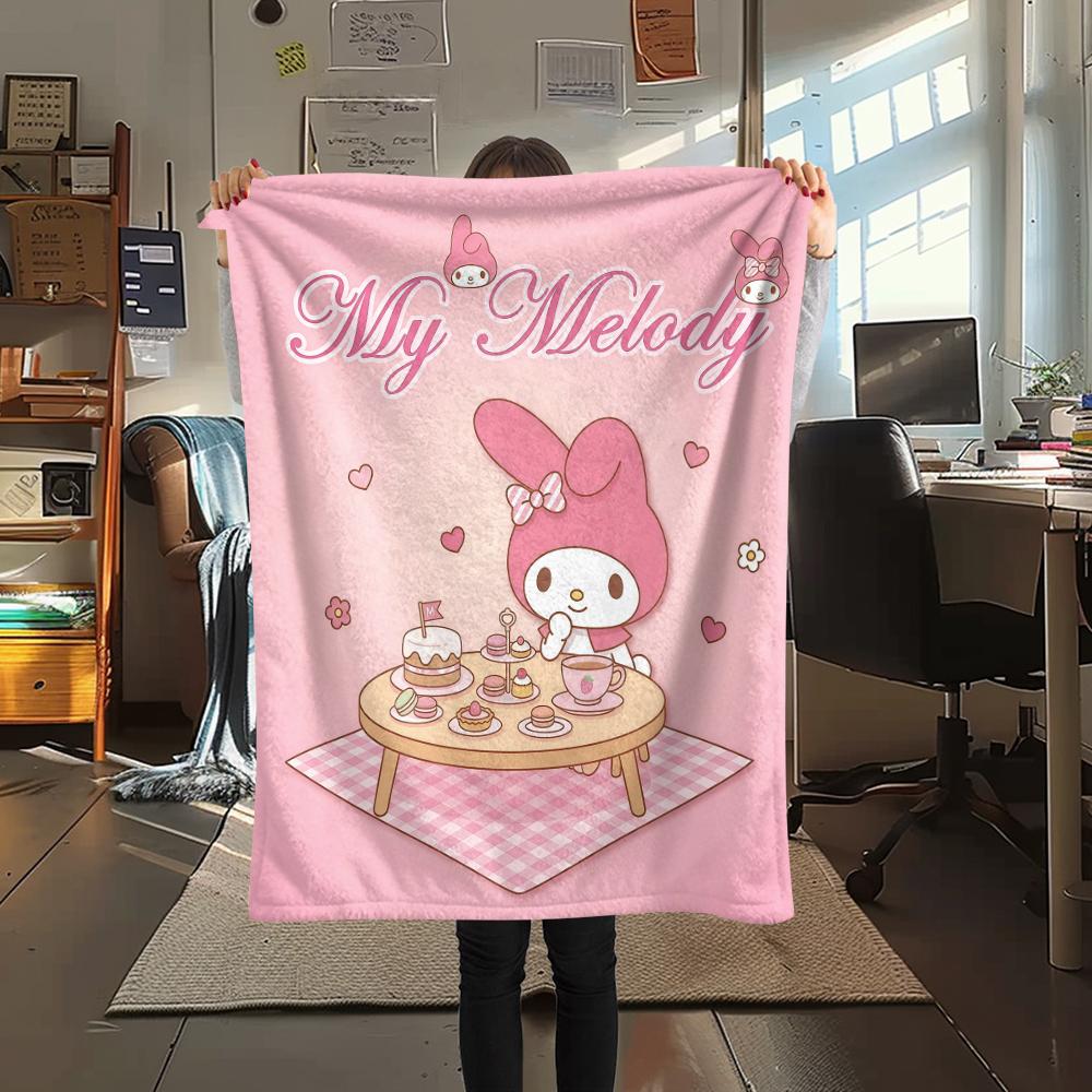 1PC My Melody Pink Print Flannel Blanket, High quality All Seasons, Home Decor, Warmth and Comfort, Perfect for Christmas Gifts