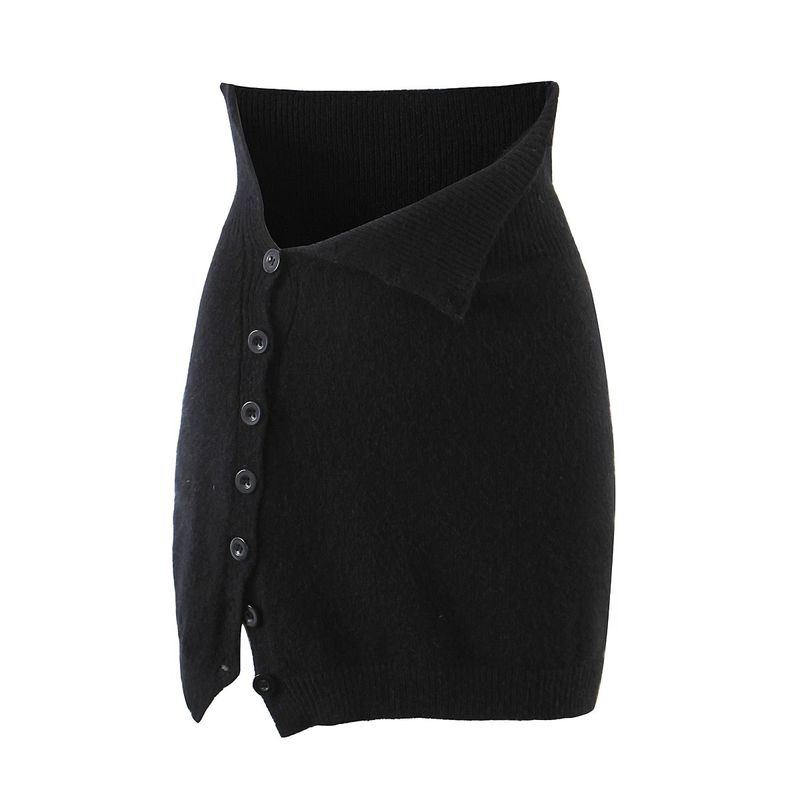 

Side Breasted Cut Out Make Old Ripped Peter Pan Collar Skirt Black Skirt(High quality) M
