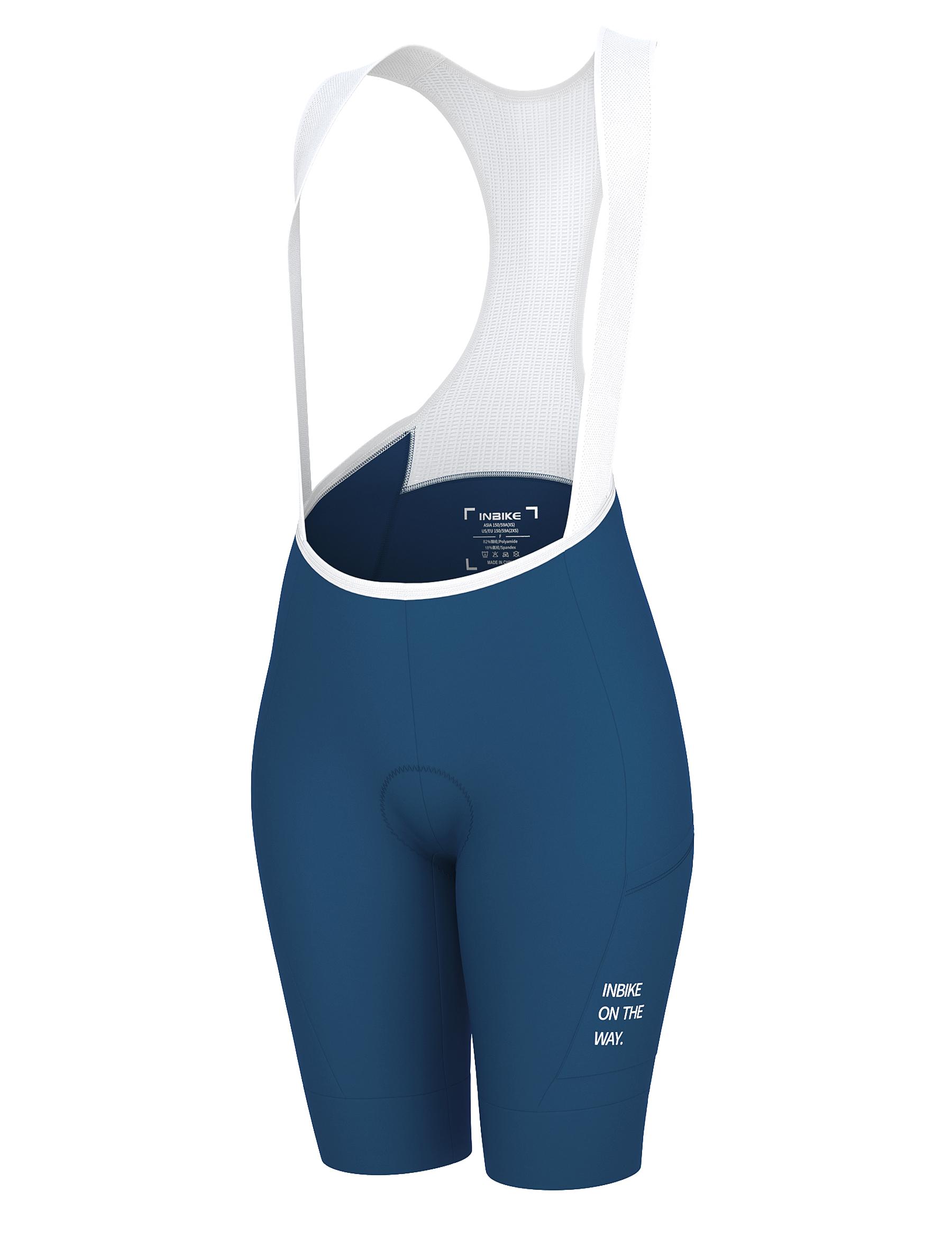 

INBIKE Женские велосипедные шорты с лямками, 3D-памперс, быстросохнущие, летние, защита от УФ-лучей, с высокой талией, противоскользящие L синий